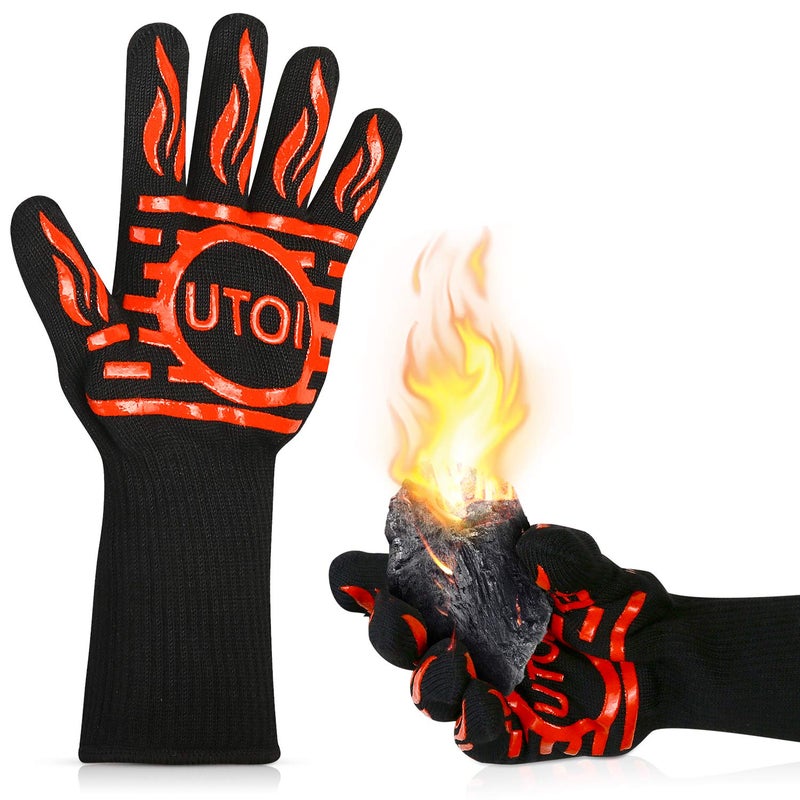 UTOI BBQ Grill Gloves 1472Â°F Heat Resistant, Long Grilling Gloves Oven Mitts for Campfire & Fire Pit, Smoker, Fireplace, Kitchen and Outdoor Cooking, XL Size, Red - Image 1